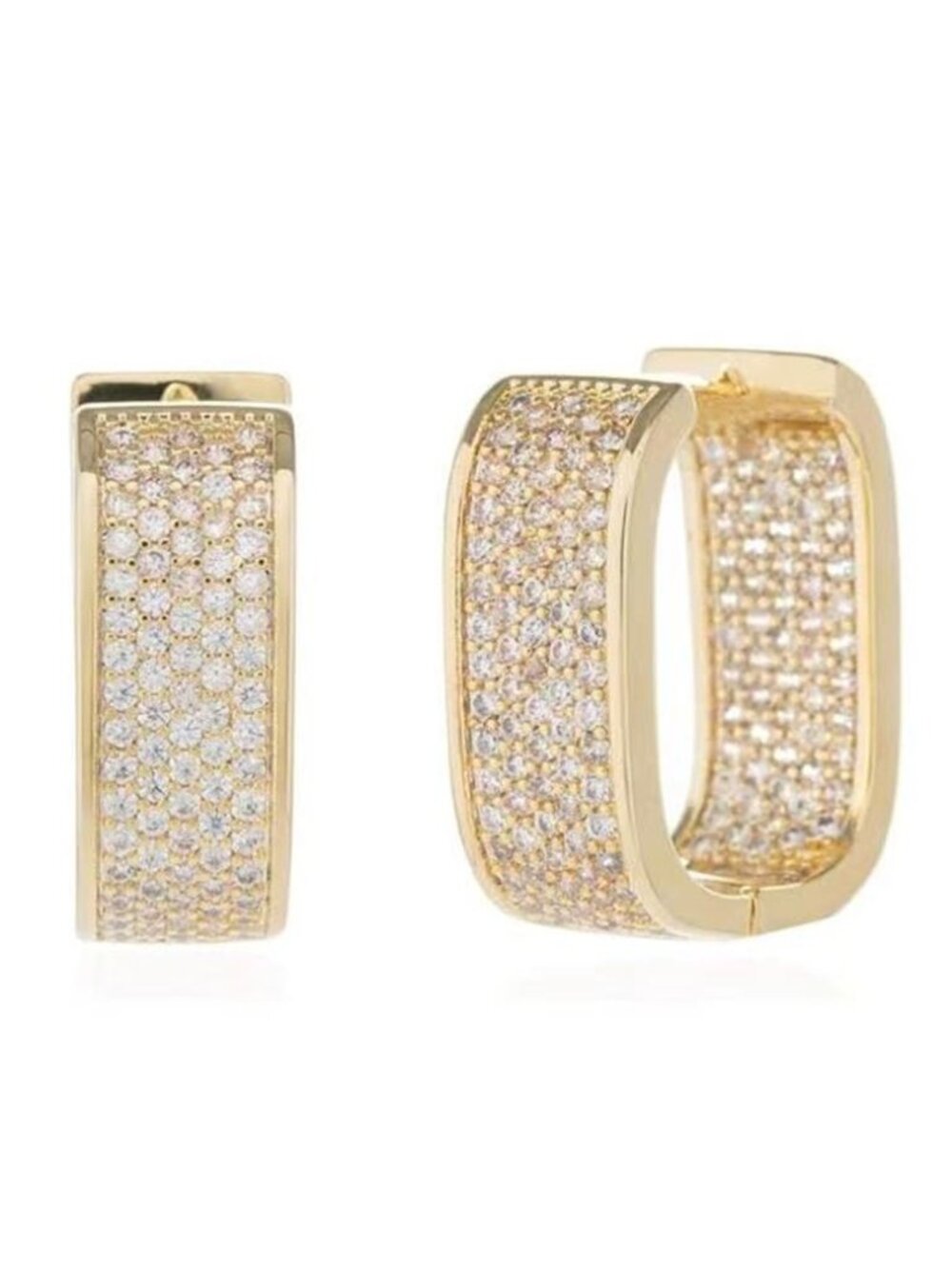14K Gold Plated CZ Hoop Earrings 925 Sterling Silver Post 18mm for Women
